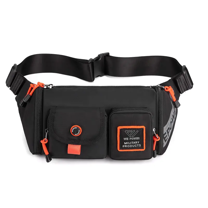 Men's Waterproof Military Style Crossbody Bag Black Orange - Image 2