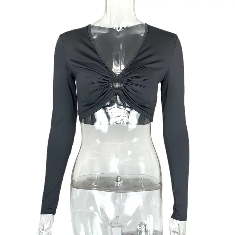 Women's White Long Sleeve Hollow Top with Slim Fit - Image 7