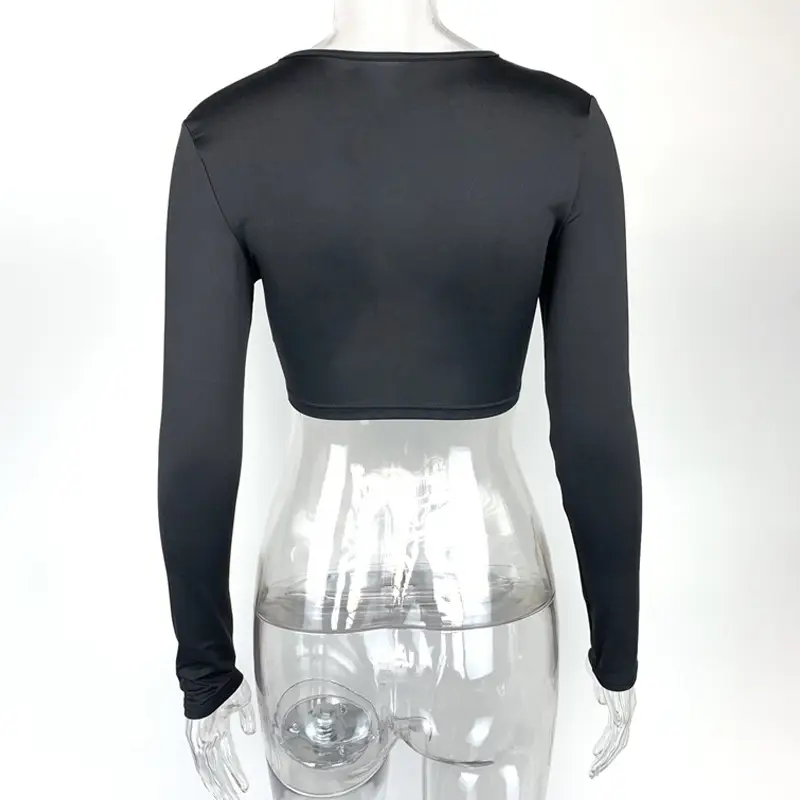 Women's White Long Sleeve Hollow Top with Slim Fit — feature 21