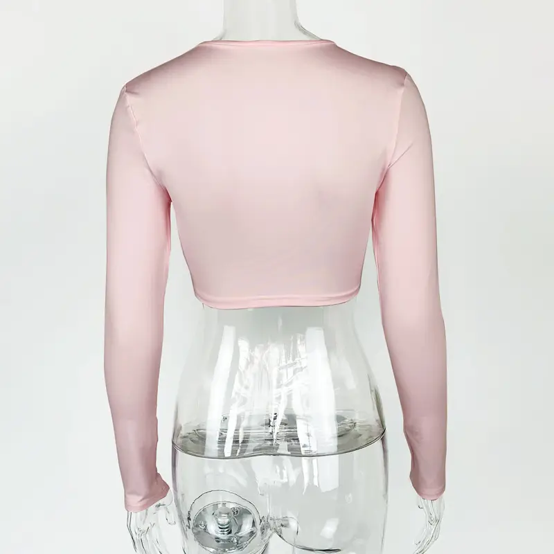 Women's White Long Sleeve Hollow Top with Slim Fit — feature 27