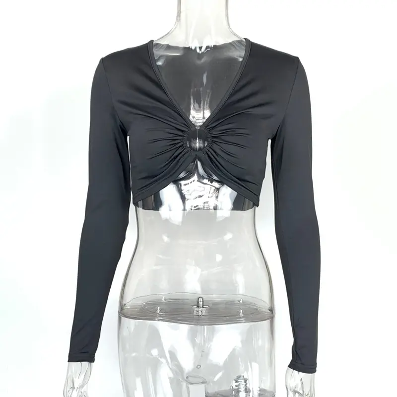 Women's White Long Sleeve Hollow Top with Slim Fit — feature 19