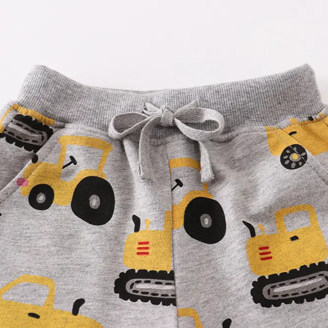 Kids Cotton Car Print Shorts Gray Boys Girls - Image 2