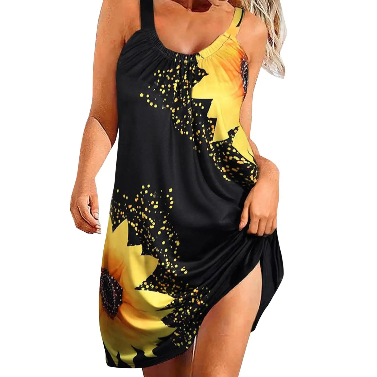 Women Printed Camisole Dress Purple Black Summer Casual - Image 4