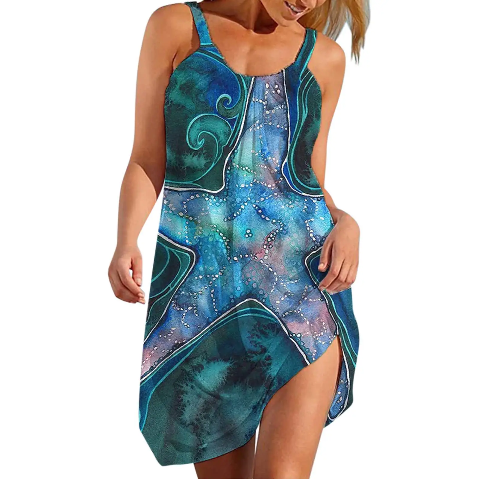 Women Printed Camisole Dress Purple Black Summer Casual - Image 8
