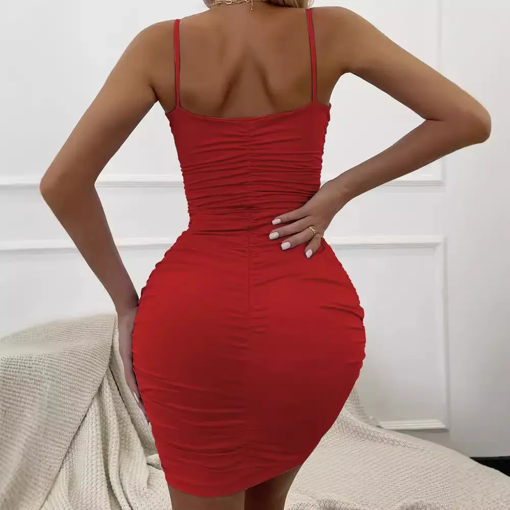 2025 Cross-Border Women's Red V-Neck Hip-Hugging Dress - Image 40