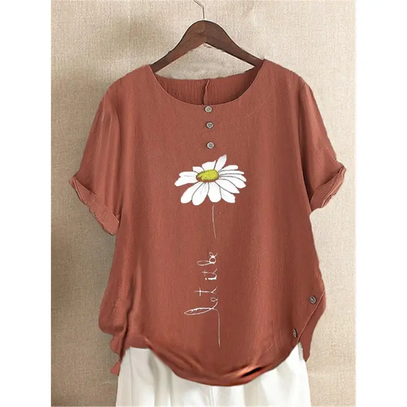 Women Cotton Printed Button Top Green Summer - Image 2