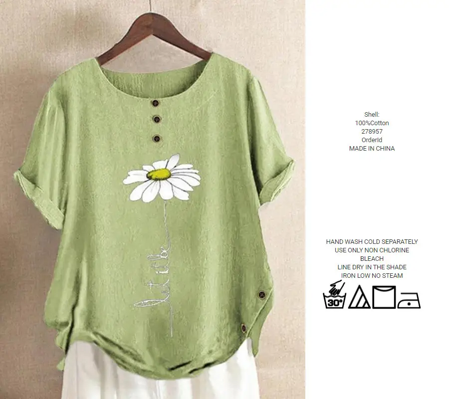 Women Cotton Printed Button Top Green Summer — feature 4