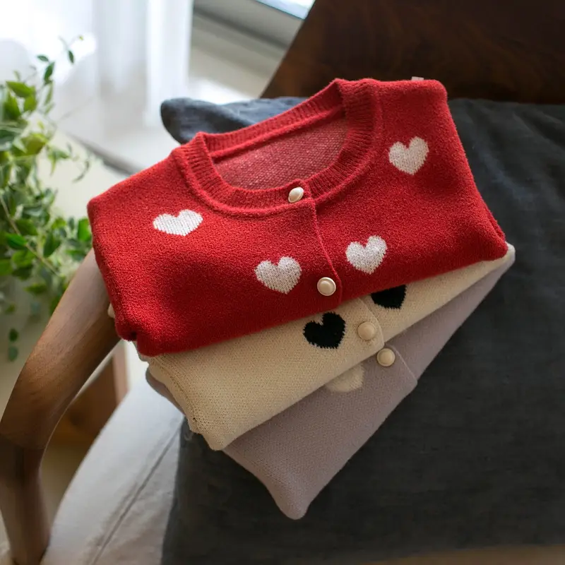 Red Heart Pattern Kids Cardigan Top for Girls - Image 5