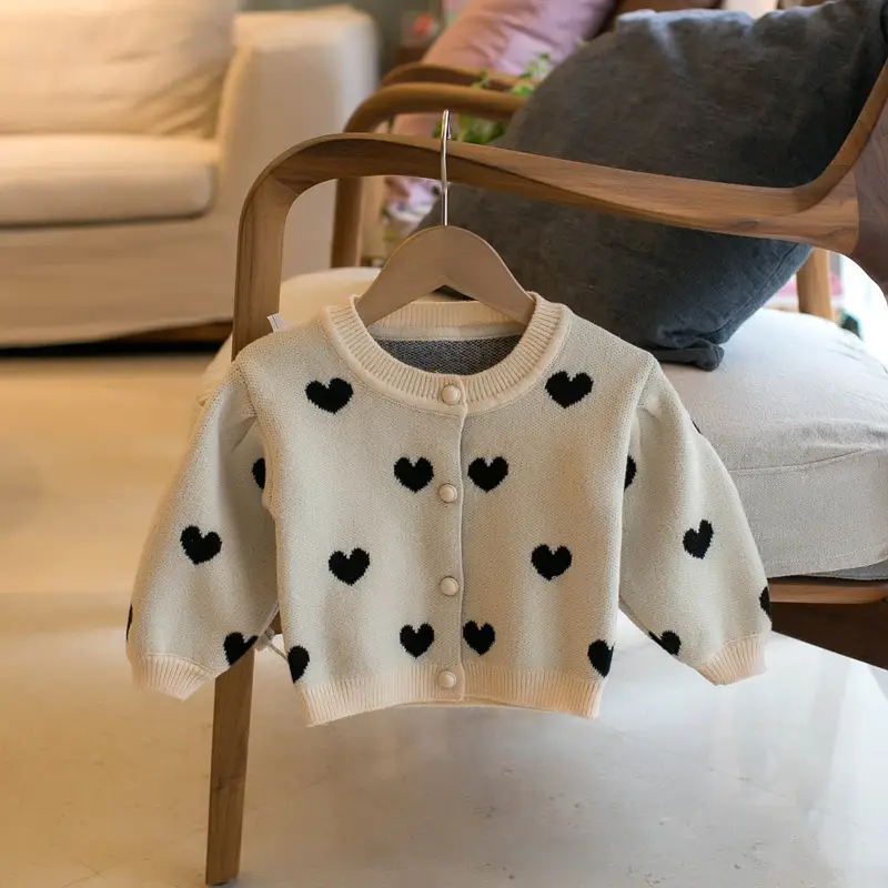 Red Heart Pattern Kids Cardigan Top for Girls - Image 2