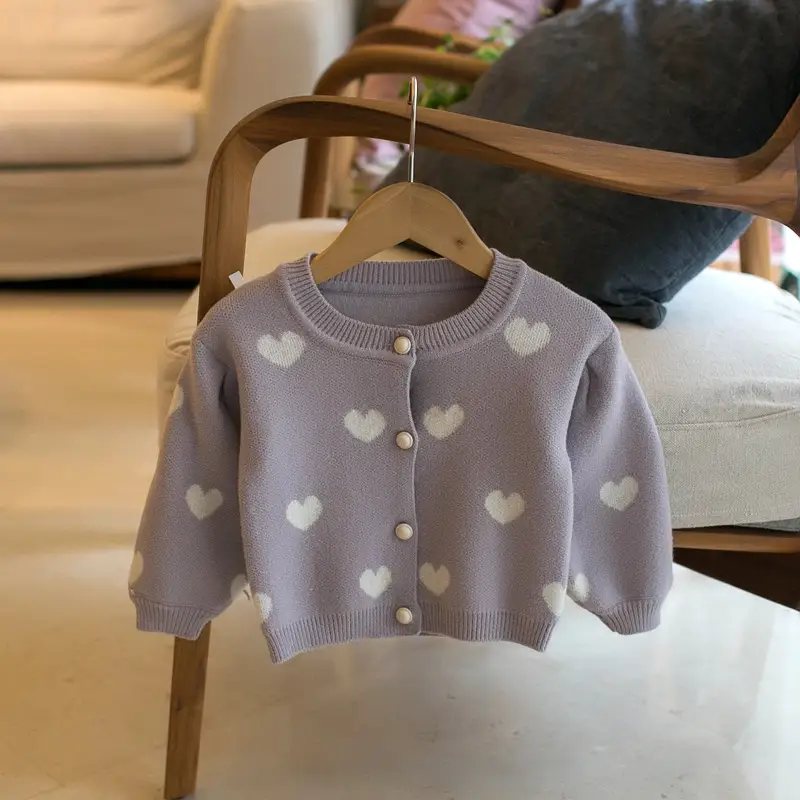 Red Heart Pattern Kids Cardigan Top for Girls - Image 3
