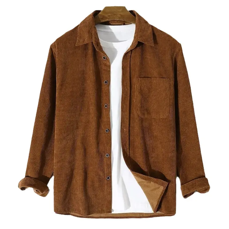 Men's Brown Corduroy Long Sleeve Shirt - Image 3