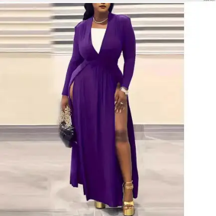 Purple Cross-border Party Dress with Hot V-Neck Plus Size - Image 5