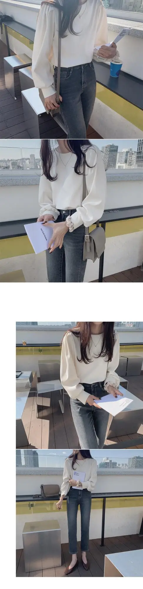 Women's Round Neck Long Sleeve Top Cream White — feature 3