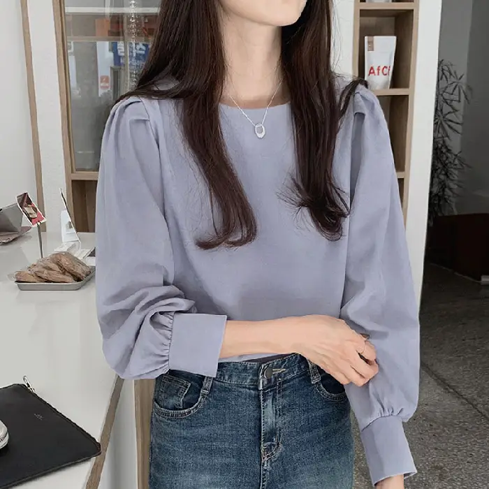 Women's Round Neck Long Sleeve Top Cream White - Image 2