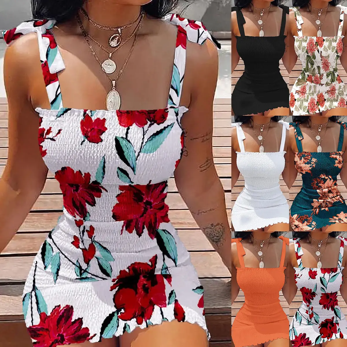 Women's Red Floral Strapless Dress 2022 - Image 5