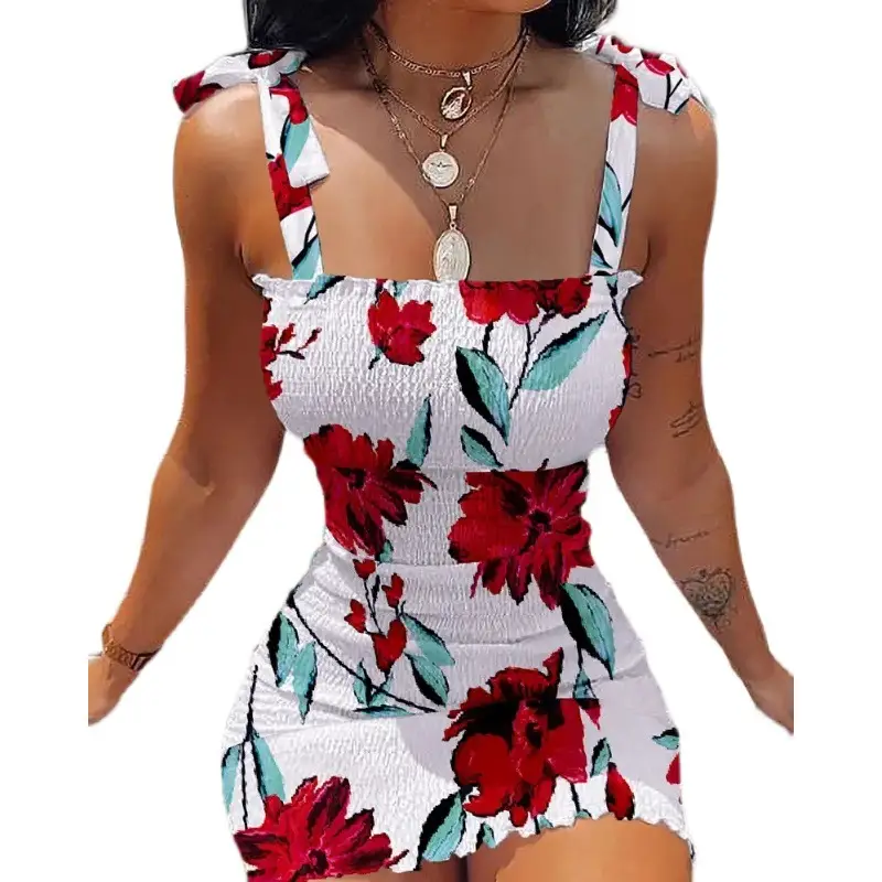 Women's Red Floral Strapless Dress 2022 - Image 9