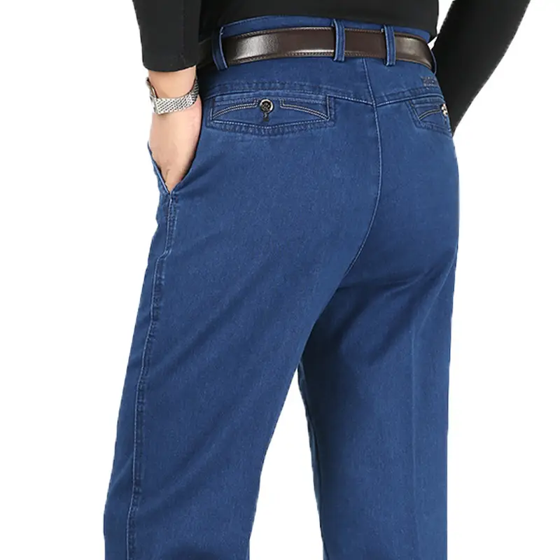 High-Elastic Double-Pleated Jeans for Men Blue - Image 7