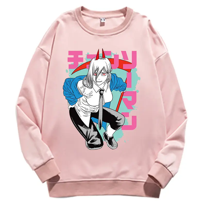 Women Pink Anime Print Sweatshirt Round Neck - Image 7