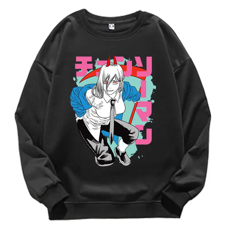 Women Pink Anime Print Sweatshirt Round Neck - Image 2