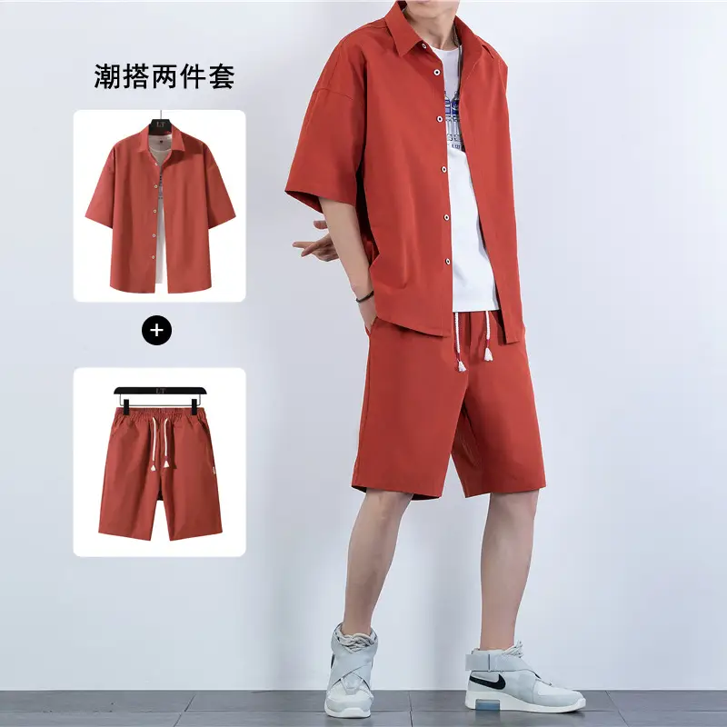 Men Crossbody Shorts Set Olive Green Casual Summer - Image 4