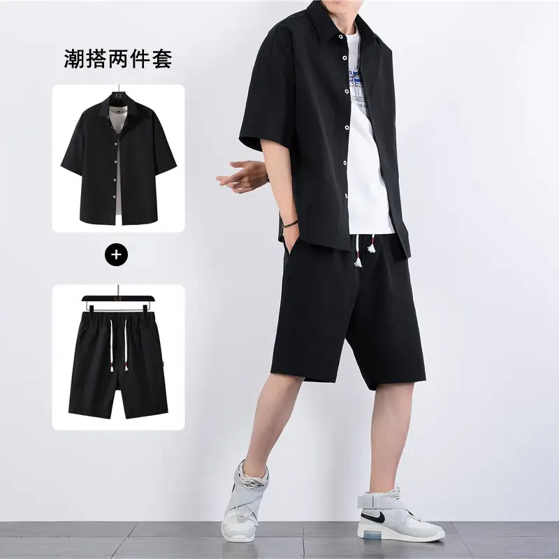Men Crossbody Shorts Set Olive Green Casual Summer - Image 5
