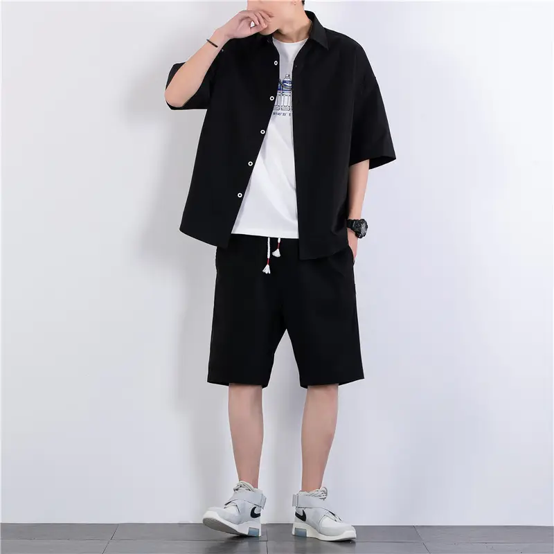 Men Crossbody Shorts Set Olive Green Casual Summer - Image 6
