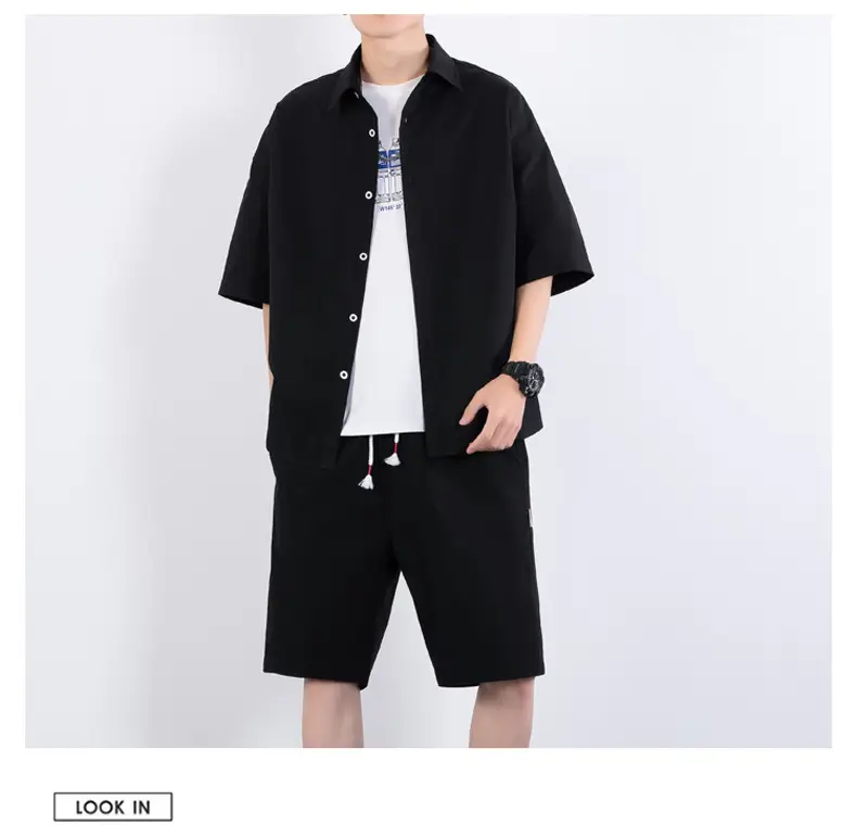 Men Crossbody Shorts Set Olive Green Casual Summer — feature 10
