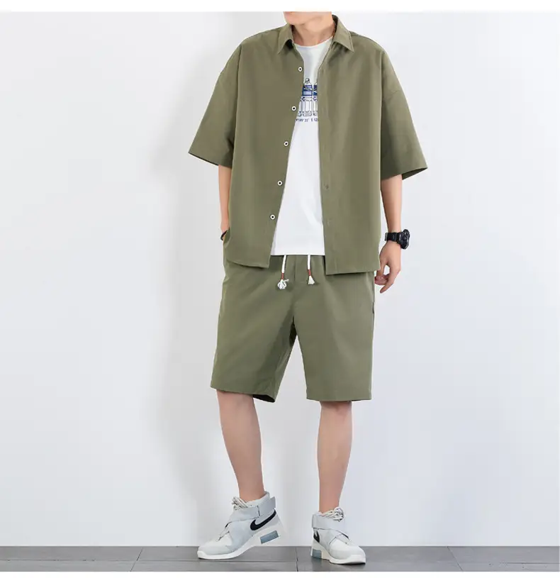 Men Crossbody Shorts Set Olive Green Casual Summer — feature 11