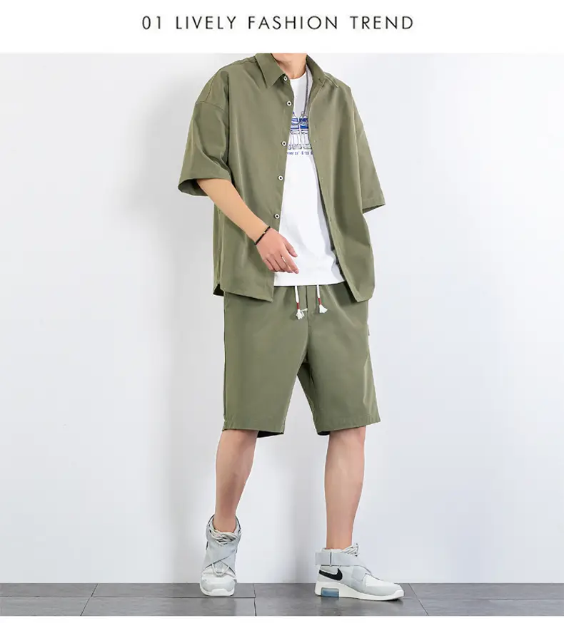 Men Crossbody Shorts Set Olive Green Casual Summer — feature 12