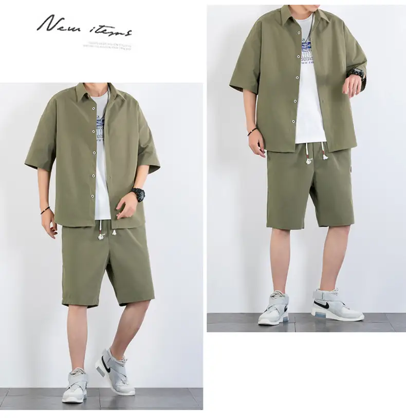 Men Crossbody Shorts Set Olive Green Casual Summer — feature 13