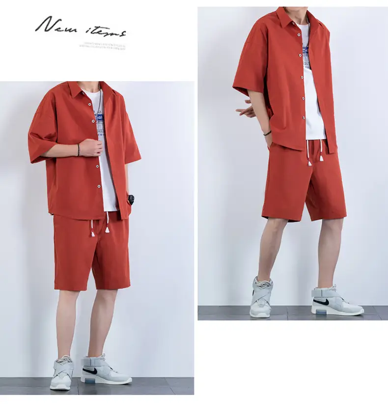 Men Crossbody Shorts Set Olive Green Casual Summer — feature 15