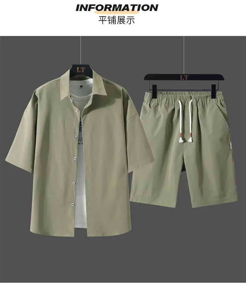 Men Crossbody Shorts Set Olive Green Casual Summer — feature 17