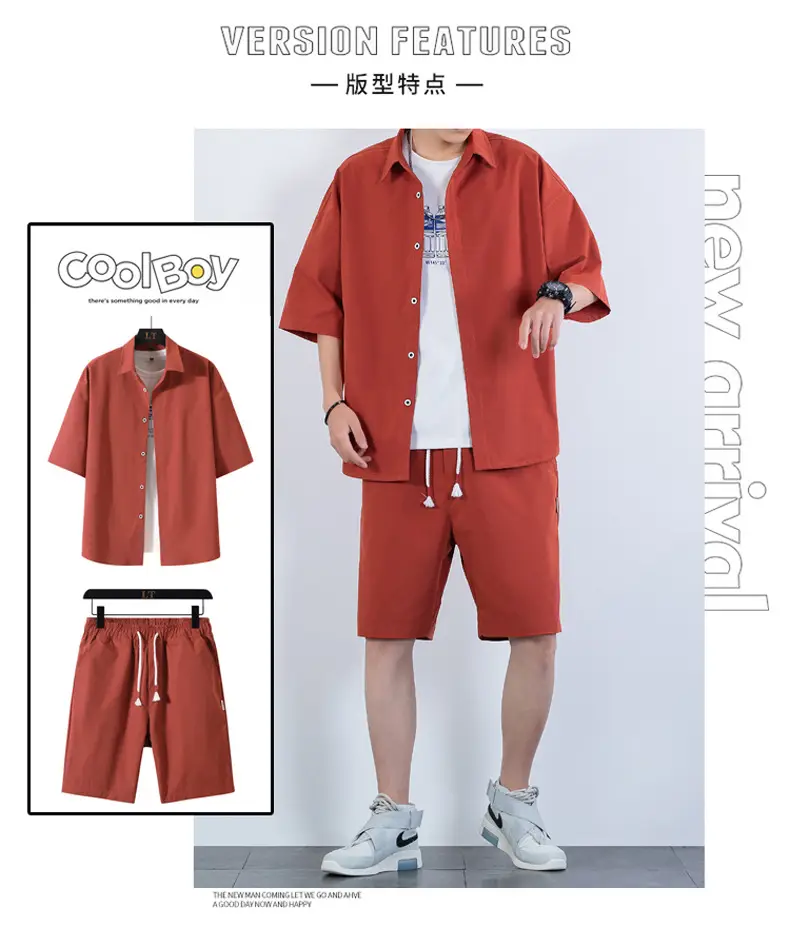 Men Crossbody Shorts Set Olive Green Casual Summer — feature 3