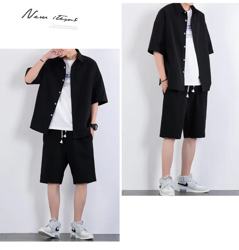 Men Crossbody Shorts Set Olive Green Casual Summer — feature 9