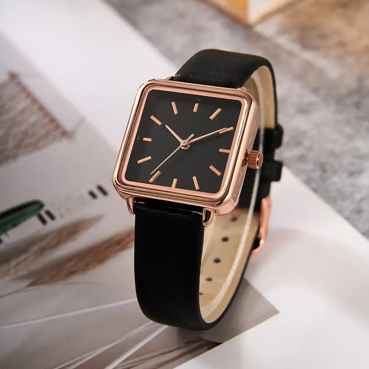 Rose Gold Square Watch for Women Quartz Large Dial - Image 2