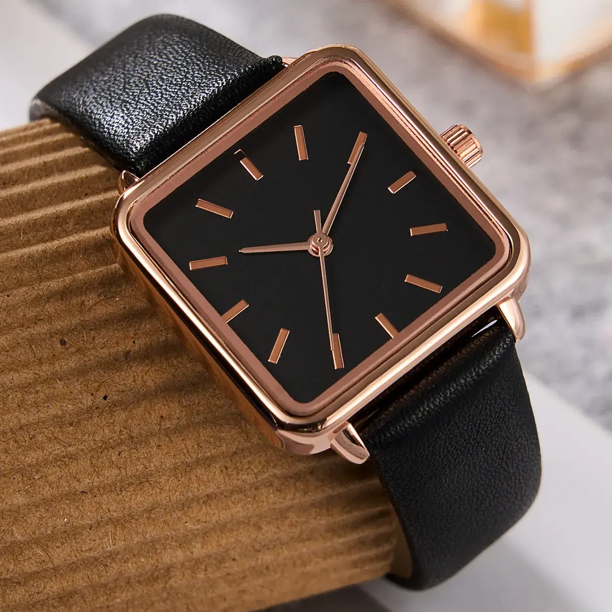 Rose Gold Square Watch for Women Quartz Large Dial - Image 3