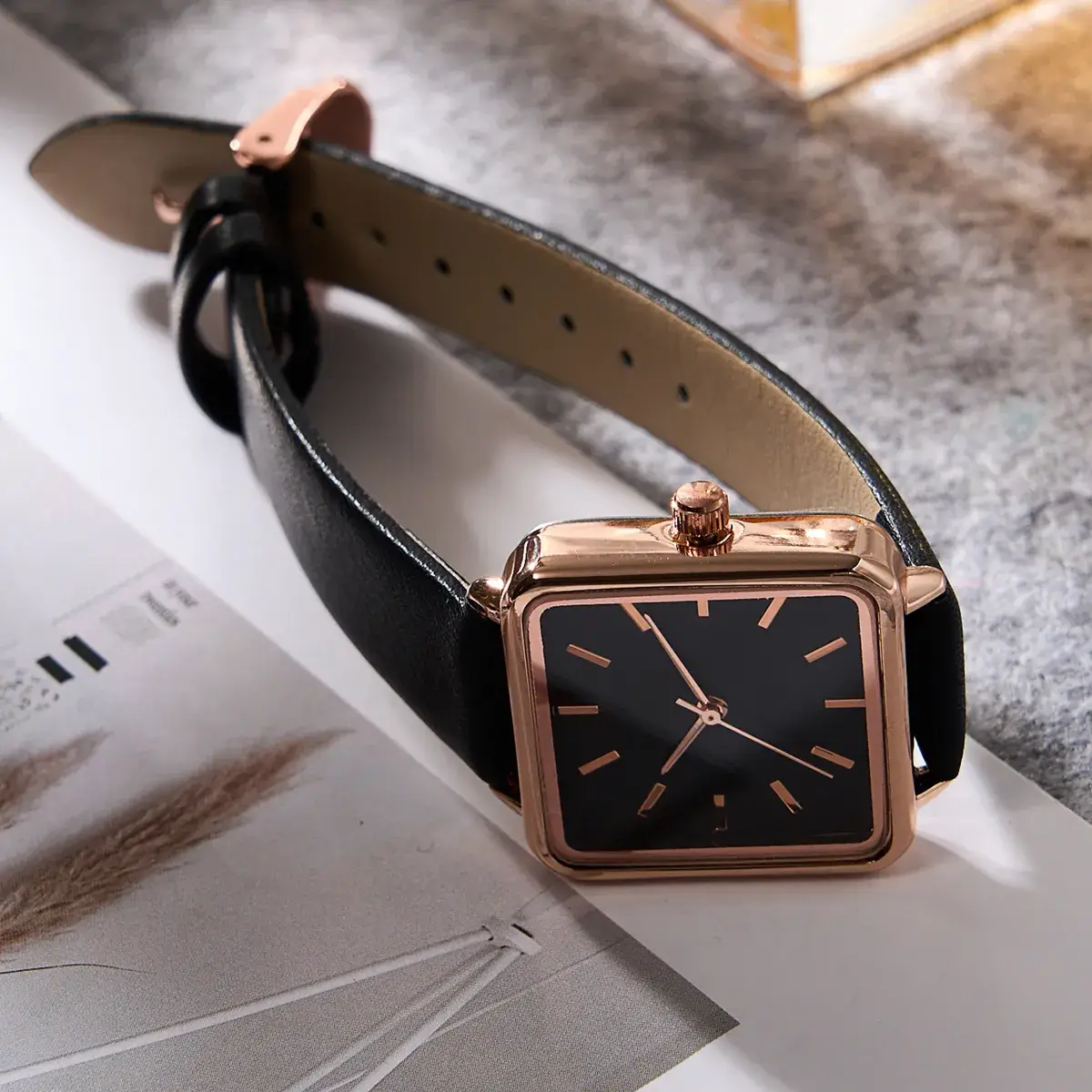 Rose Gold Square Watch for Women Quartz Large Dial - Image 4
