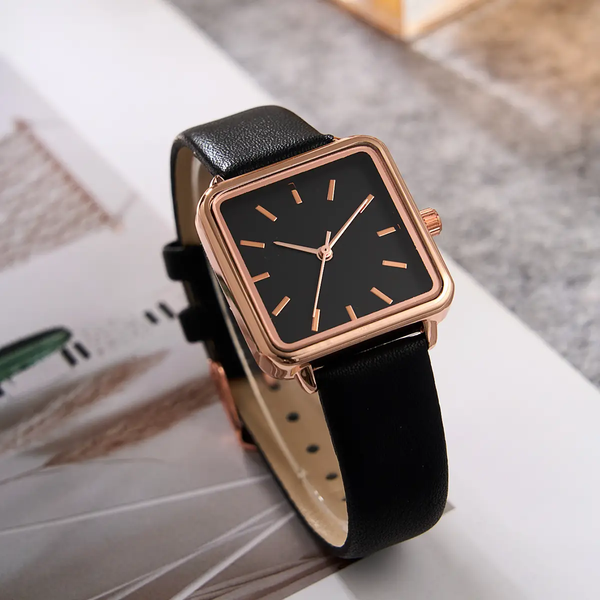 Rose Gold Square Watch for Women Quartz Large Dial — feature 3