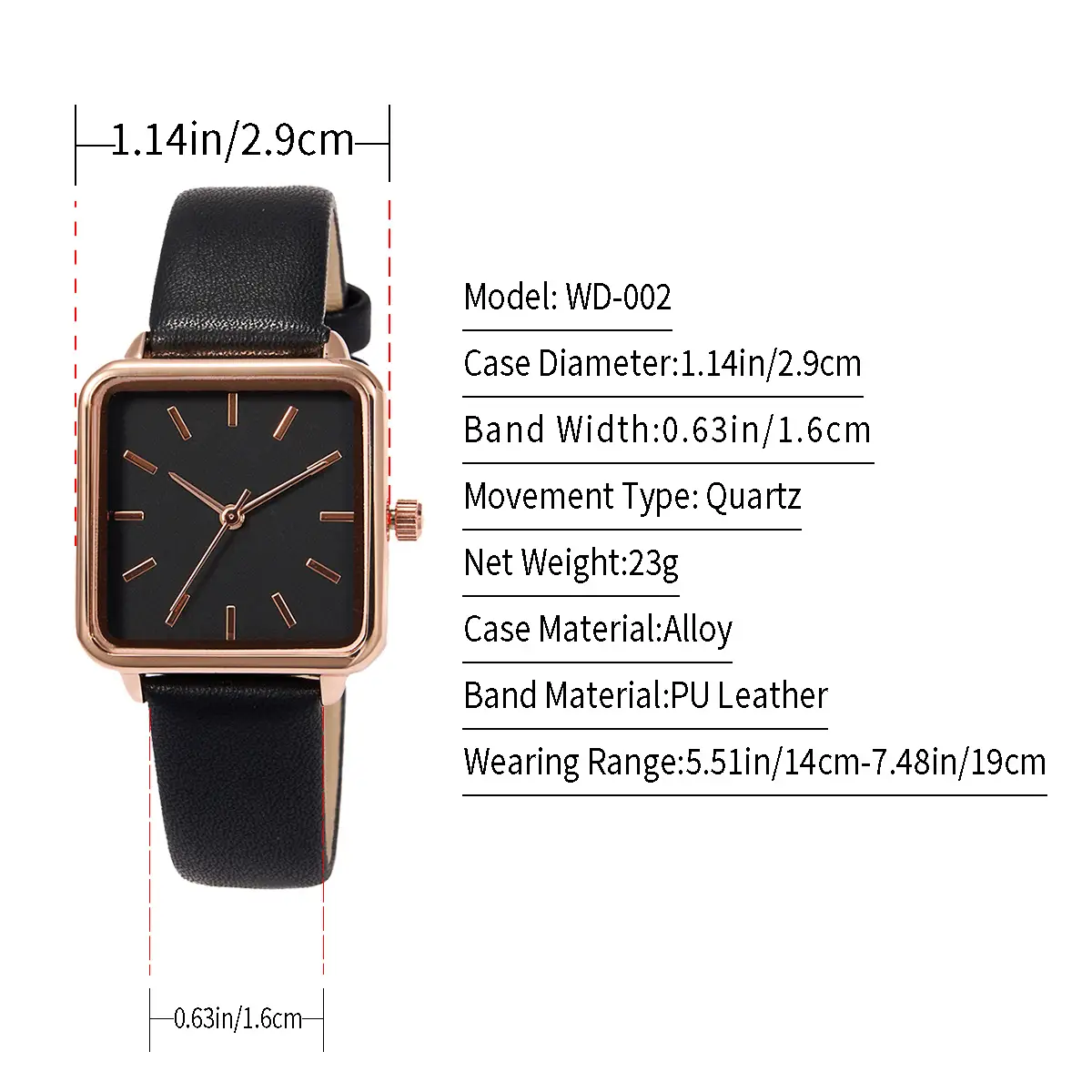 Rose Gold Square Watch for Women Quartz Large Dial — feature 8