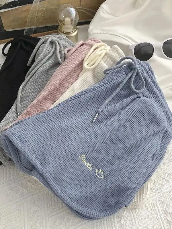 Women Waffle Shorts Grey Loose High Waist Summer Wear - Image 7