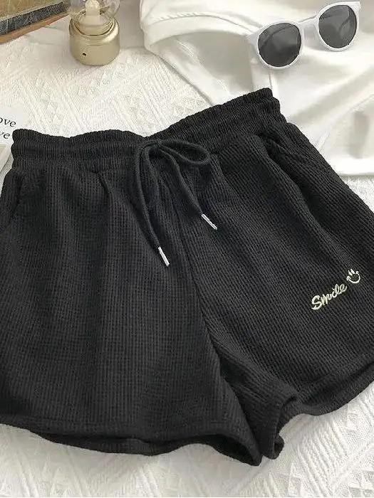 Women Waffle Shorts Grey Loose High Waist Summer Wear - Image 9