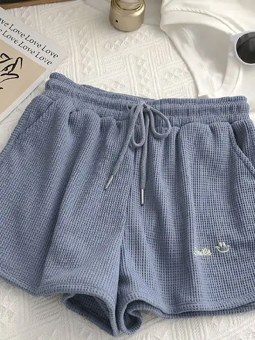 Women Waffle Shorts Grey Loose High Waist Summer Wear - Image 10