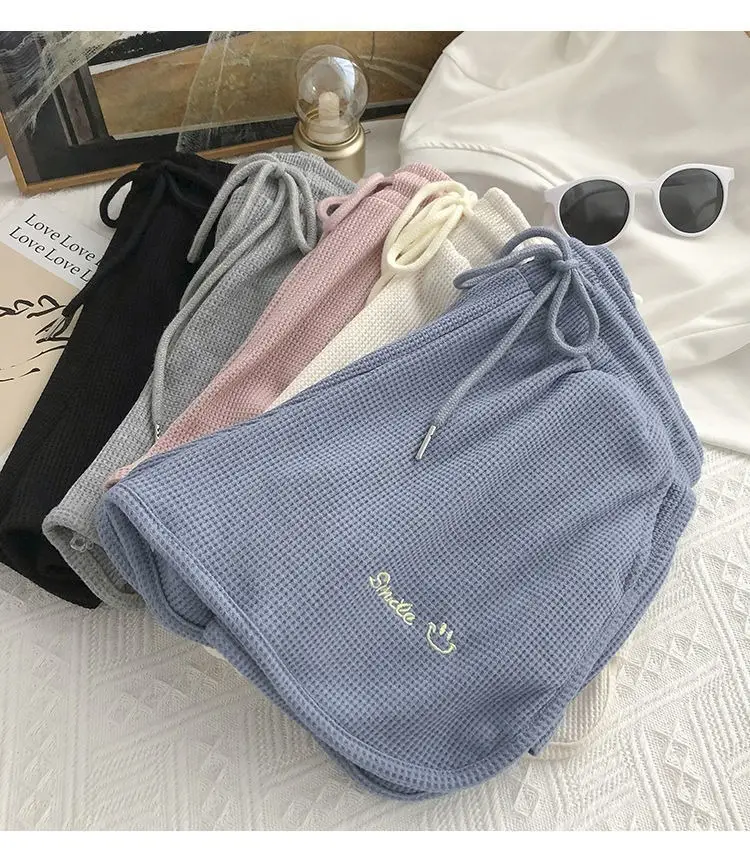 Women Waffle Shorts Grey Loose High Waist Summer Wear — feature 11
