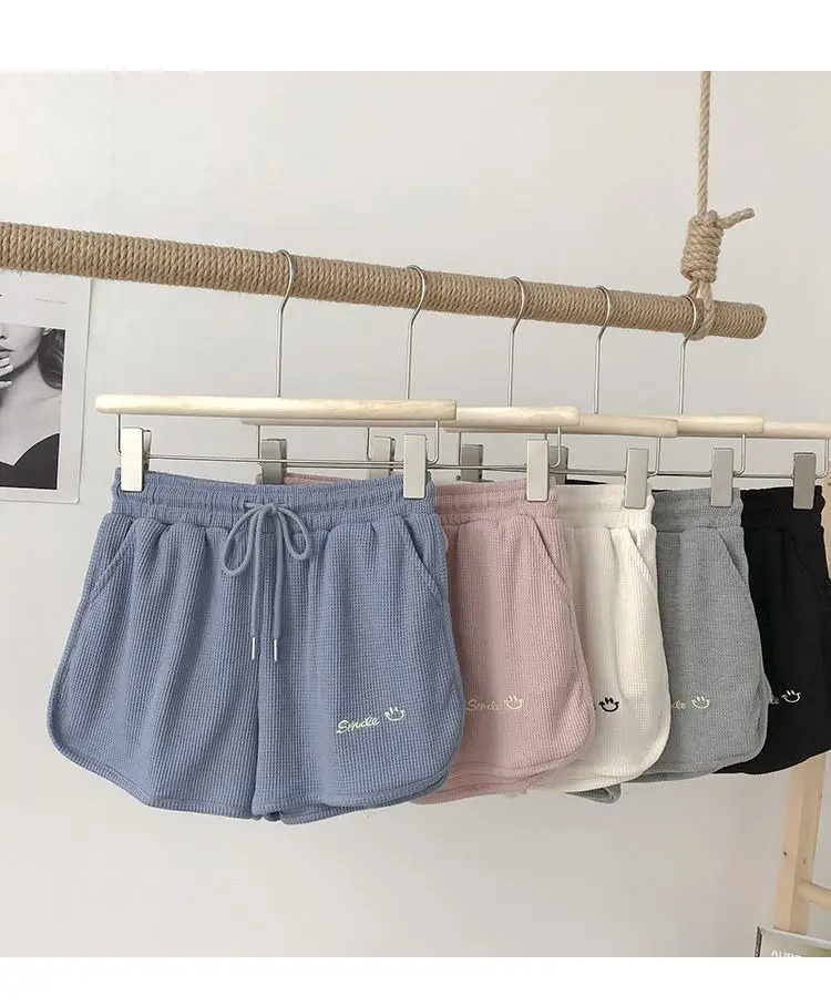 Women Waffle Shorts Grey Loose High Waist Summer Wear — feature 17
