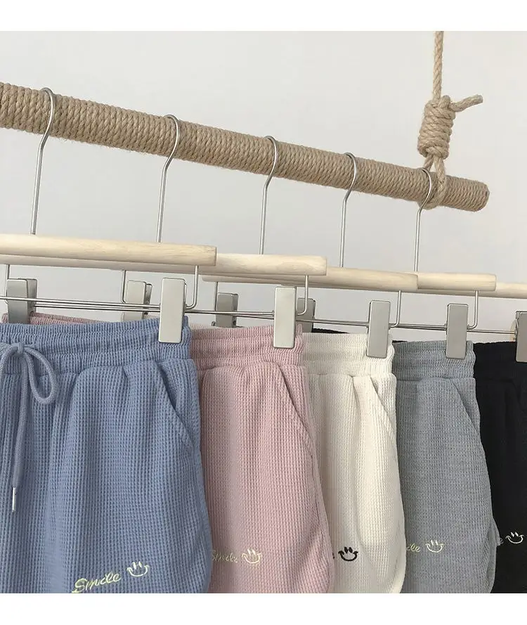 Women Waffle Shorts Grey Loose High Waist Summer Wear — feature 18