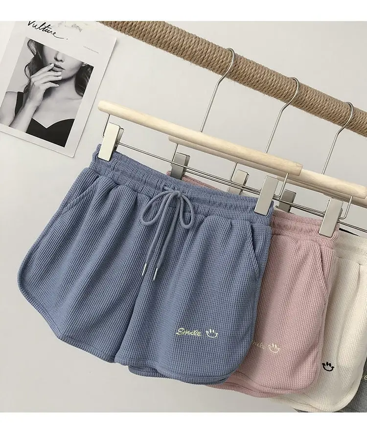 Women Waffle Shorts Grey Loose High Waist Summer Wear — feature 19