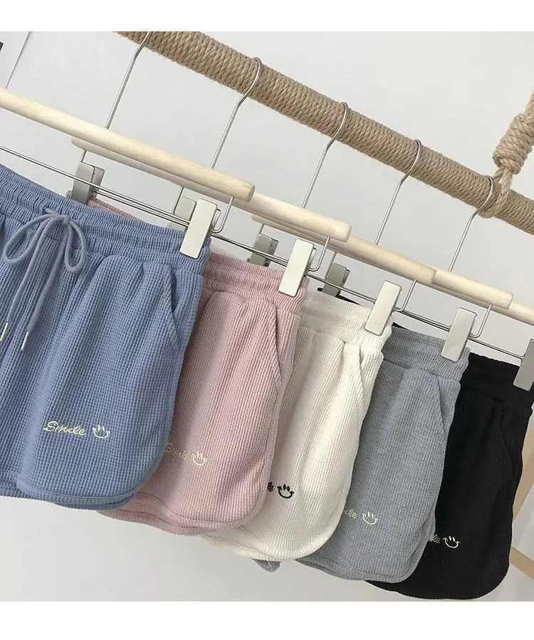 Women Waffle Shorts Grey Loose High Waist Summer Wear — feature 20