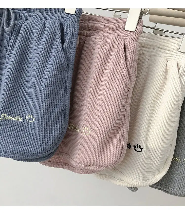 Women Waffle Shorts Grey Loose High Waist Summer Wear — feature 21