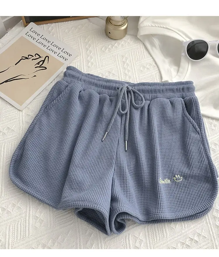 Women Waffle Shorts Grey Loose High Waist Summer Wear — feature 22