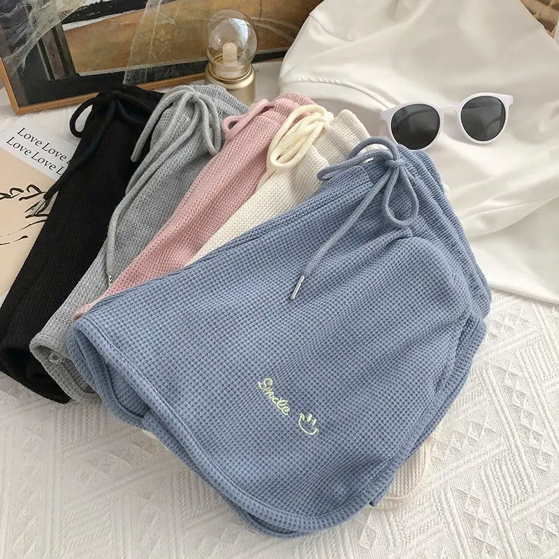 Women Waffle Shorts Grey Loose High Waist Summer Wear — feature 4